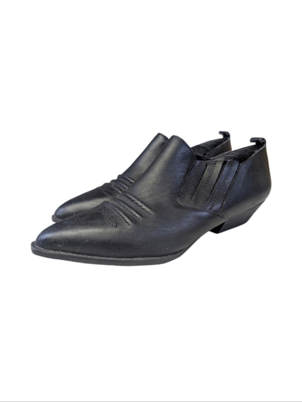 Vintage Western Black Leather Slip-On Cowboy Booties | Fits Size 7.5/8